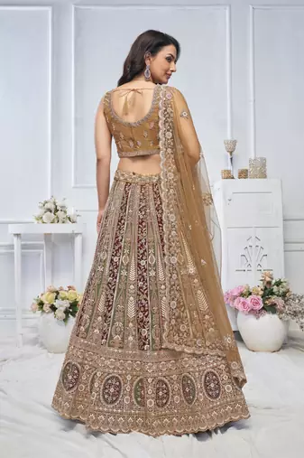 golden embroidered net lehenga choli With Dupatta
