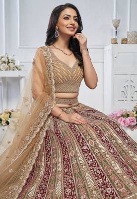 golden embroidered net lehenga choli With Dupatta 4