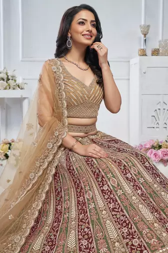 golden embroidered net lehenga choli With Dupatta