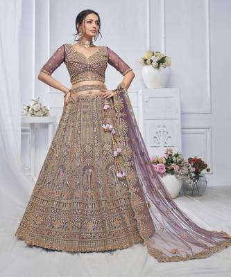 light mauve embroidered net lehenga choli With Dupatta 1