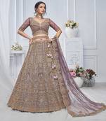 light mauve embroidered net lehenga choli With Dupatta