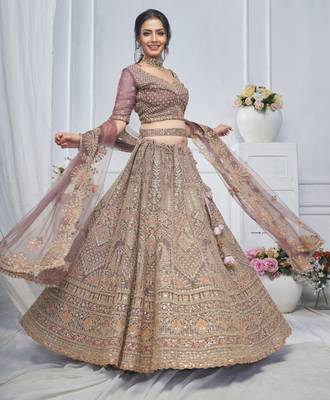 light mauve embroidered net lehenga choli With Dupatta 3