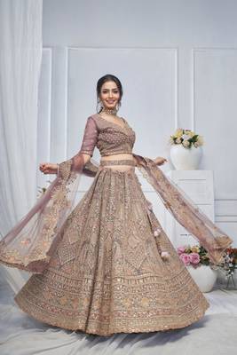 light mauve embroidered net lehenga choli With Dupatta 4
