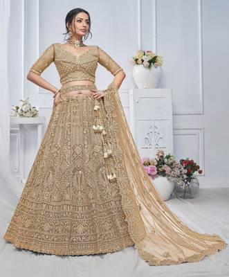 golden embroidered net lehenga choli With Dupatta 1