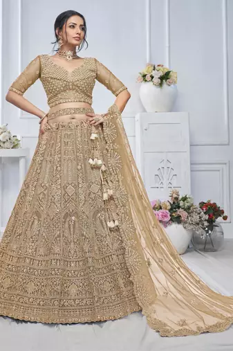 golden embroidered net lehenga choli With Dupatta