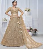 golden embroidered net lehenga choli With Dupatta