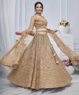 golden embroidered net lehenga choli With Dupatta 2