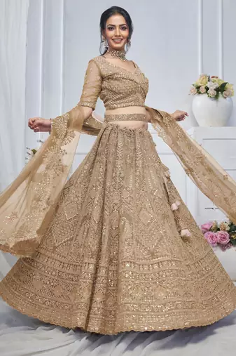 golden embroidered net lehenga choli With Dupatta