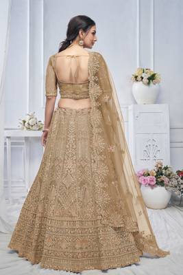golden embroidered net lehenga choli With Dupatta 3