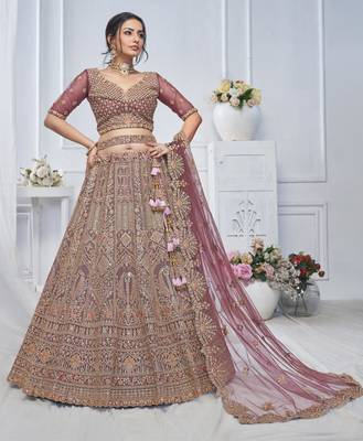 onion pink embroidered net lehenga choli With Dupatta 1