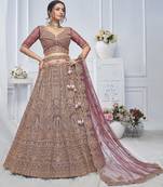 onion pink embroidered net lehenga choli With Dupatta