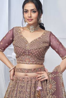 onion pink embroidered net lehenga choli With Dupatta 4
