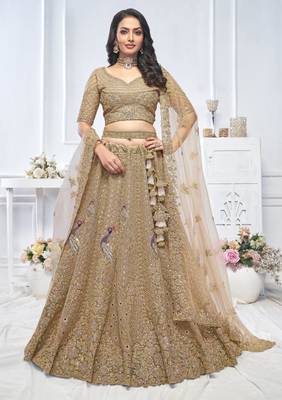golden embroidered net lehenga choli With Dupatta 1