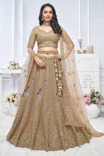 golden embroidered net lehenga choli With Dupatta