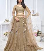 golden embroidered net lehenga choli With Dupatta