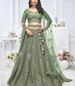 green embroidered net lehenga choli With Dupatta