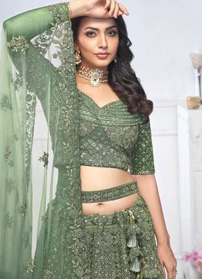 green embroidered net lehenga choli With Dupatta 3