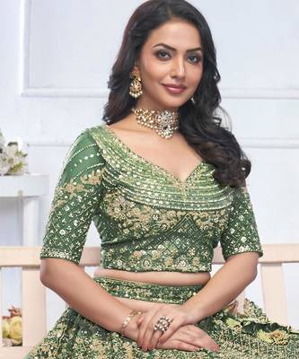 green embroidered net lehenga choli With Dupatta 4