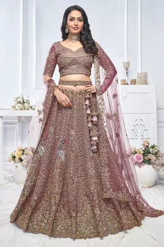 purple embroidered net lehenga choli With Dupatta