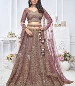 purple embroidered net lehenga choli With Dupatta