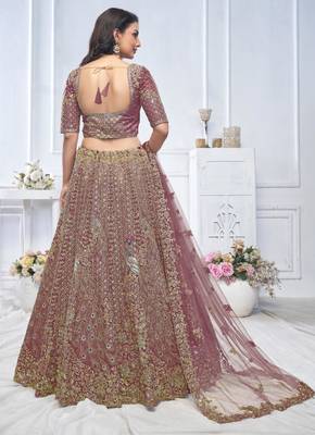 purple embroidered net lehenga choli With Dupatta 2