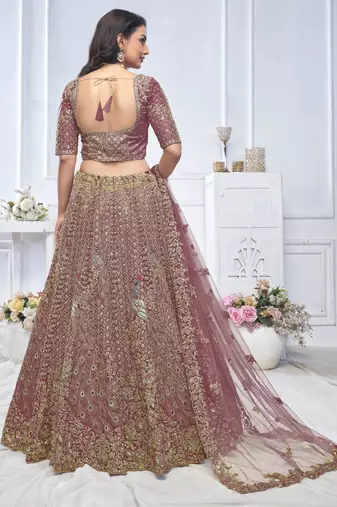 purple embroidered net lehenga choli With Dupatta