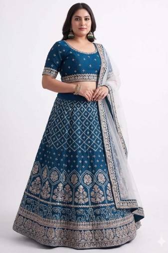 Blue  Embroidered Lehenga Choli