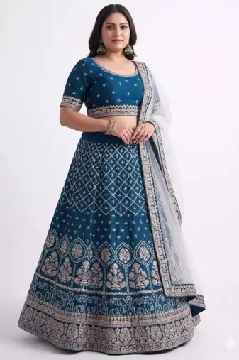 Blue  Embroidered Lehenga Choli