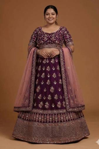 Purple Embroidered Zari Work Lehenga Choli