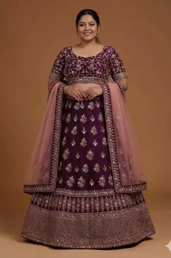 Purple Embroidered Zari Work Lehenga Choli