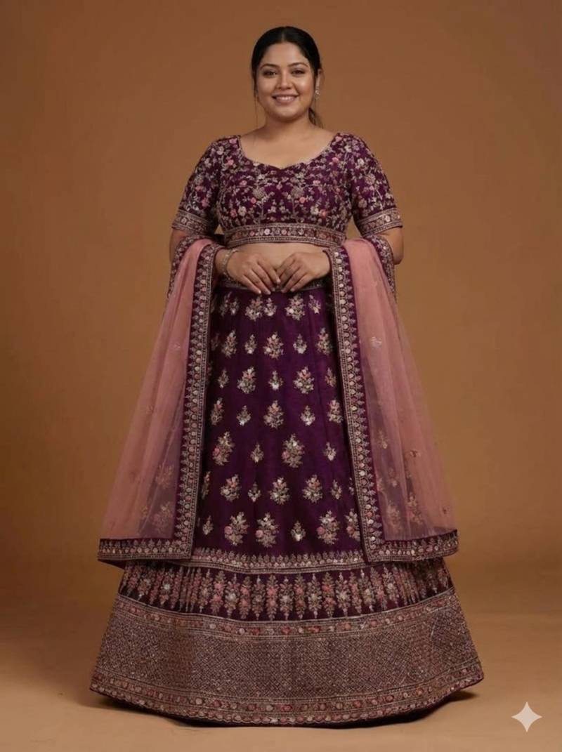Purple Embroidered Zari Work Lehenga Choli