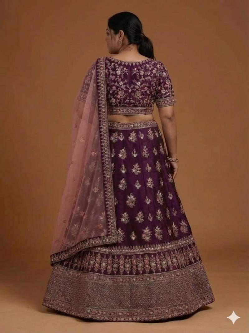 Purple Embroidered Zari Work Lehenga Choli