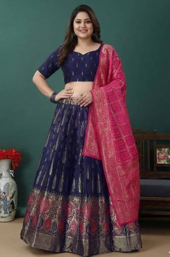 Blue Jacquard Lehenga Choli