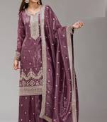 Mauve embroidered gold crush stitched palazzo style salwar suit