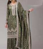 Green embroidered gold crush stitched palazzo style salwar suit