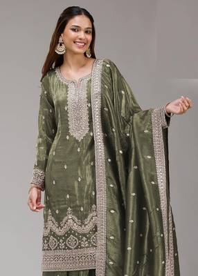 Green embroidered gold crush stitched palazzo style salwar suit 2