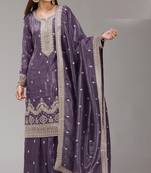 Purple embroidered gold crush stitched palazzo style salwar suit