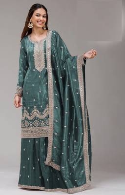 Wine embroidered gold crush stitched palazzo style salwar suit 1