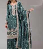 Wine embroidered gold crush stitched palazzo style salwar suit