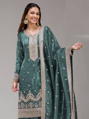 Wine embroidered gold crush stitched palazzo style salwar suit 2