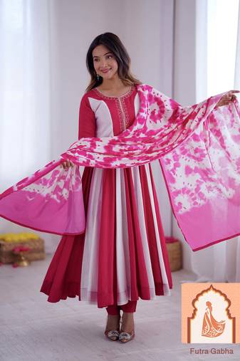 Elegant Embroidery with Digital Printed Designer Anarkali Three Piece Set