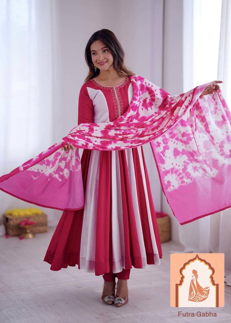 Elegant Embroidery with Digital Printed Designer Anarkali Three Piece Set