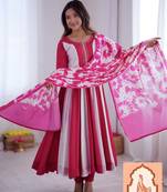 Elegant Embroidery with Digital Printed Designer Anarkali Three Piece Set