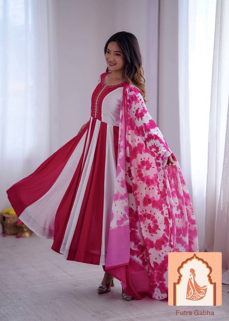 Elegant Embroidery with Digital Printed Designer Anarkali Three Piece Set