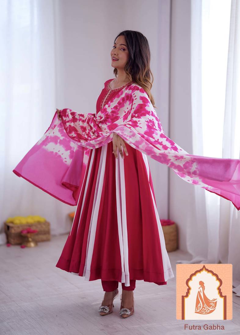 Elegant Embroidery with Digital Printed Designer Anarkali Three Piece Set