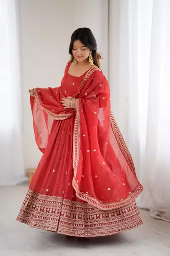 Red Silk Sequin Anarkali with dupatta 