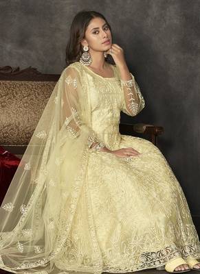 Light yellow net thread embroidered wedding wear anarkali suit 3
