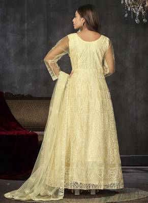 Light yellow net thread embroidered wedding wear anarkali suit 4
