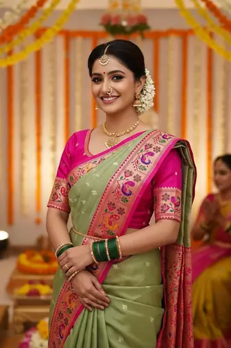 Green Color Soft Traditional Banarasi Silk Blend Saree