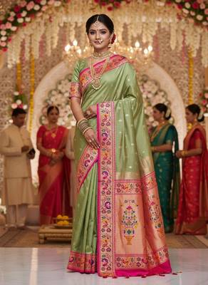 Green Color Soft Traditional Banarasi Silk Blend Saree 2